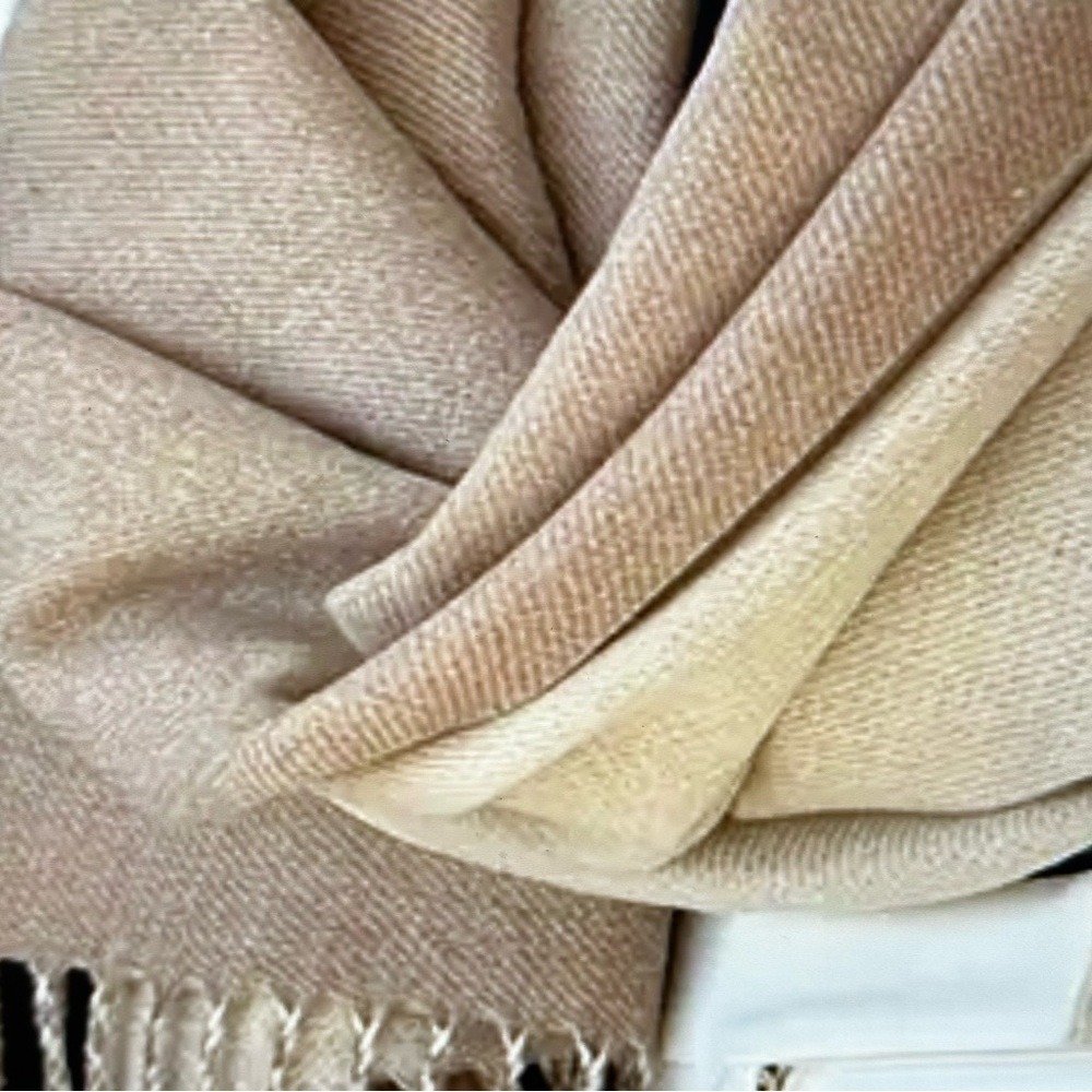 Two tone cream and beige buttery soft cashmere scarf pashmina wrap ruana